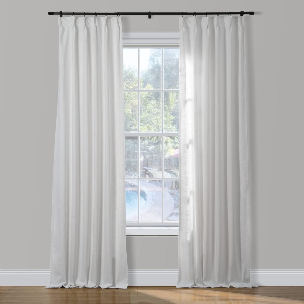 ChadMade Linen Cotton 2 Panels 27 Inch Wide by 108 Inch Long Curtains Room Darkening Pinch Pleated Draperies Living Room Patio Sliding Door Extra Long Drapes, Paper White, Cary Collection