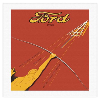 1933 Ford V-8 Model 40 - French - Vintage Automobile Poster - Fine Art Rolled Canvas Print 20in x 26in
