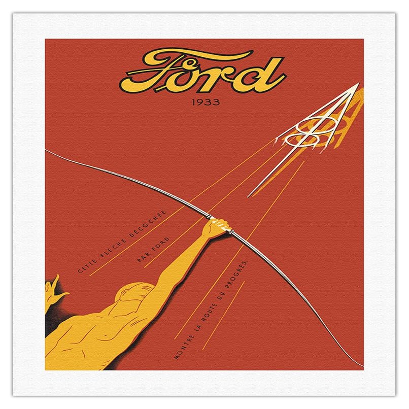 1933 Ford V-8 Model 40 - French - Vintage Automobile Poster - Fine Art Rolled Canvas Print 20in x 26in