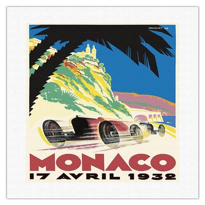 1932 Monaco Grand Prix - Vintage Car Racing Poster - Fine Art Rolled Canvas Print 16in x 20in