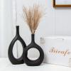 Black Ceramic Hollow Vases Set of 2, Matte Frosted Textured Oval Ceramic Flower Vase, Home Decor Modern Vase Centerpieces,Holiday Gifts for Friends view 1