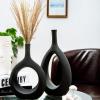 Black Ceramic Hollow Vases Set of 2, Matte Frosted Textured Oval Ceramic Flower Vase, Home Decor Modern Vase Centerpieces,Holiday Gifts for Friends view 3