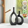 Black Ceramic Hollow Vases Set of 2, Matte Frosted Textured Oval Ceramic Flower Vase, Home Decor Modern Vase Centerpieces,Holiday Gifts for Friends view 4