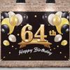 PAKBOOM Happy 64th Birthday Banner Backdrop - 64 Birthday Party Decorations Supplies for Men - Black Gold 4 x 6ft view 1