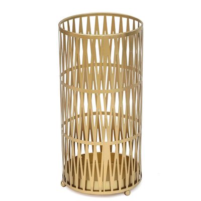 Edeco 19" Tall Modern Metal Umbrella Stand for Entryway, Round Cane and Walking Stick Holder with Drip Tray, Elegant Home & Office Foyer Decor, Gold