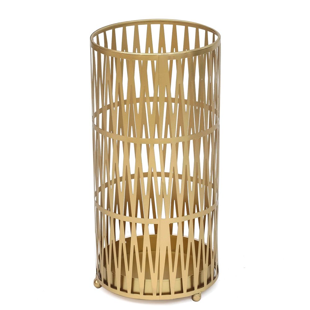 Edeco 19" Tall Modern Metal Umbrella Stand for Entryway, Round Cane and Walking Stick Holder with Drip Tray, Elegant Home & Office Foyer Decor, Gold