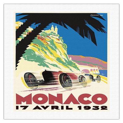 1932 Monaco Grand Prix - Vintage Car Racing Poster - Fine Art Rolled Canvas Print 20in x 26in