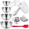 5-Speed Electric Hand Mixer, 4 Large Mixing Bowls Set, Handheld Mixers with Whisks Beater, Stainless Steel Metal Nesting Bowl Measuring Cups Spoons Kitchen Cake Blender for Baking Supplies view 1
