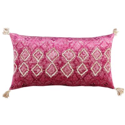 Rizzy Home Diamond 14" x 26" Poly Pillow with Cotton Viscose Velvet Cover-Pink