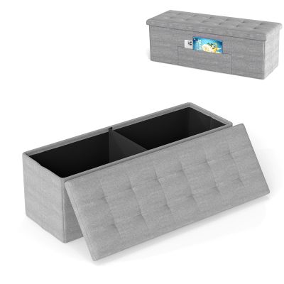 Giantex Storage Ottoman Bench, 43"L Folding Foot Rest Storage Chest with Side Pocket, Divider, Padded Seat Shoe Bench for Living Room Bedroom Hallway Entryway End of Bed (Light Gray)