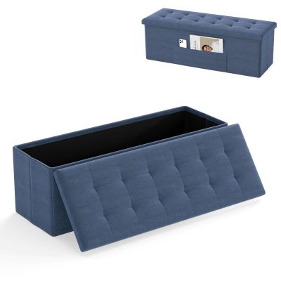 Giantex Storage Ottoman Bench, 43"L Folding Foot Rest Storage Chest with Side Pocket, Divider, Padded Seat Shoe Bench for Living Room Bedroom Hallway Entryway End of Bed (Navy)