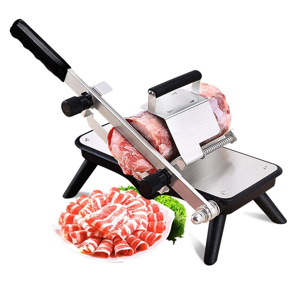 0.3-15mm Adjustable Manual Frozen Meat Slicer - Cutting Machine with Safe Non-Slip Feet and 200mm Stainless Steel Blade for Beef Roll Meat,Black