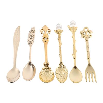 6Pcs Dessert Spoons Set, Vintage Spoons Metal Mini Fruit Coffee Spoons Teaspoon Milk Spoon and Forks Set Dessert Spoons Fruit Spoons Tableware Spoons for Kitchen Dining Cutlery Kitchen(Golden)