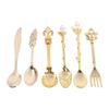 6Pcs Dessert Spoons Set, Vintage Spoons Metal Mini Fruit Coffee Spoons Teaspoon Milk Spoon and Forks Set Dessert Spoons Fruit Spoons Tableware Spoons for Kitchen Dining Cutlery Kitchen(Golden) view 1