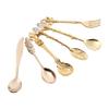 6Pcs Dessert Spoons Set, Vintage Spoons Metal Mini Fruit Coffee Spoons Teaspoon Milk Spoon and Forks Set Dessert Spoons Fruit Spoons Tableware Spoons for Kitchen Dining Cutlery Kitchen(Golden) view 4