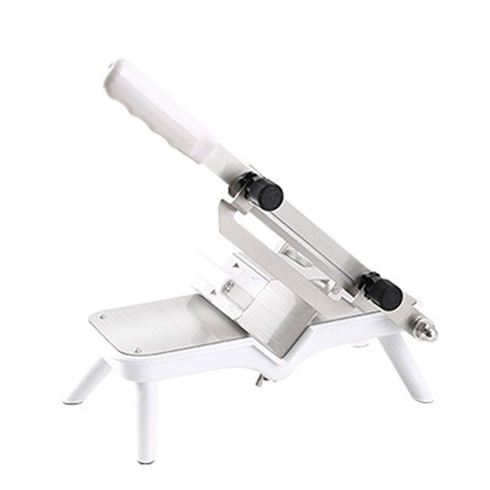 0.3-15mm Adjustable Manual Frozen Meat Slicer - Cutting Machine with Safe Non-Slip Feet and 200mm Stainless Steel Blade for Beef Roll Meat,White