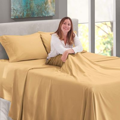 LinenEra 4PC Bed Sheet Set 100% Egyptian Cotton Sheets- 800 Thread Count 4 Pc King Sheets Cotton Camel Gold Bed Sheet with Pillowcases, Hotel Quality Fits Mattress Up to 12'' Deep Pocket.