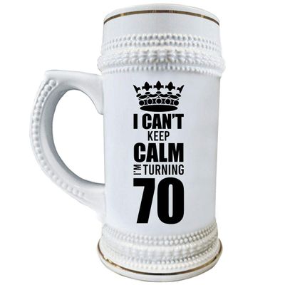 70th Birthday Funny Gifts for Women Men - I Cant Keep Calm Im Turning 70 Year Old - Bday Celebrant Beer Stein Drinking Bar Mug 22oz Ceramic Drinkware Party Happy Birth Day Age Cute Gag Idea