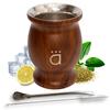 Kalmateh Traditional Yerba Mate Gourd 8.6 OZ, Modern Double Wall Stainless Steel Mate Cup with Bombilla, Filter Straw & Cleaning Brush, Design for Authentic Mate Experience - wood view 1