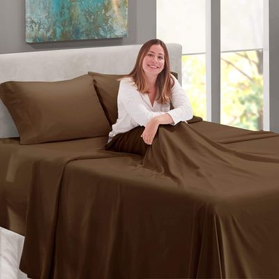 LinenEra 4PC Bed Sheet Set 100% Egyptian Cotton Sheets- 800 Thread Count 4 Pc King Sheets Cotton Chocolate Brown Bed Sheet with Pillowcases, Hotel Quality Fits Mattress Up to 26'' Deep Pocket.