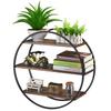 BCOZLUX Floating Shelves, 3 Tier Decorative Geometric Circle Metal and Wood Wall Shelves, Bathroom Shelf Round Wall Decor, Rustic Brown view 1