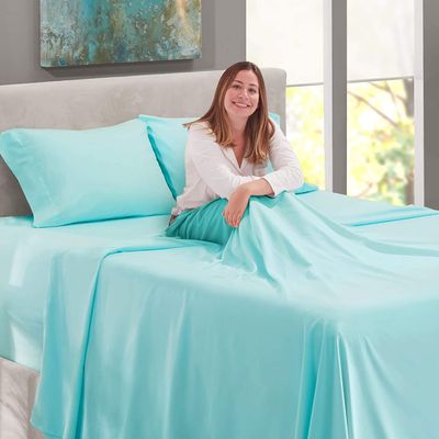 4PC Bed Sheet Set 100% Egyptian Cotton Sheets- 800 Thread Count 4 Pc Full Sheets Cotton Light Baby Blue Bed Sheet with Pillowcases, Hotel Quality Fits Mattress Up to 26'' Deep Pocket.
