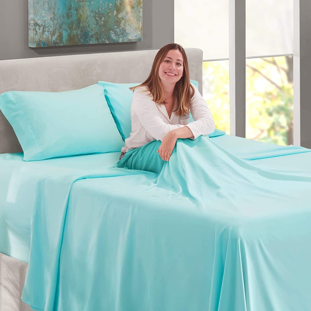4PC Bed Sheet Set 100% Egyptian Cotton Sheets- 800 Thread Count 4 Pc Full Sheets Cotton Light Baby Blue Bed Sheet with Pillowcases, Hotel Quality Fits Mattress Up to 26'' Deep Pocket.
