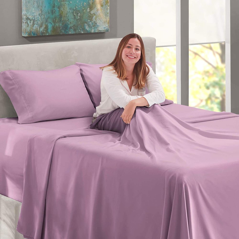 4PC Bed Sheet Set 100% Egyptian Cotton Sheets- 800 Thread Count 4 Pc King Sheets Cotton Lavender Bed Sheet with Pillowcases, Hotel Quality Fits Mattress Up to 26'' Deep Pocket.