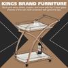 Kings Brand Furniture - Rolling Bar Serving Cart on Lockable Wheels with 2 Glass Shelves and Wine Rack Holders for Home Kitchen Dining and Living Room - Metal Gold view 3