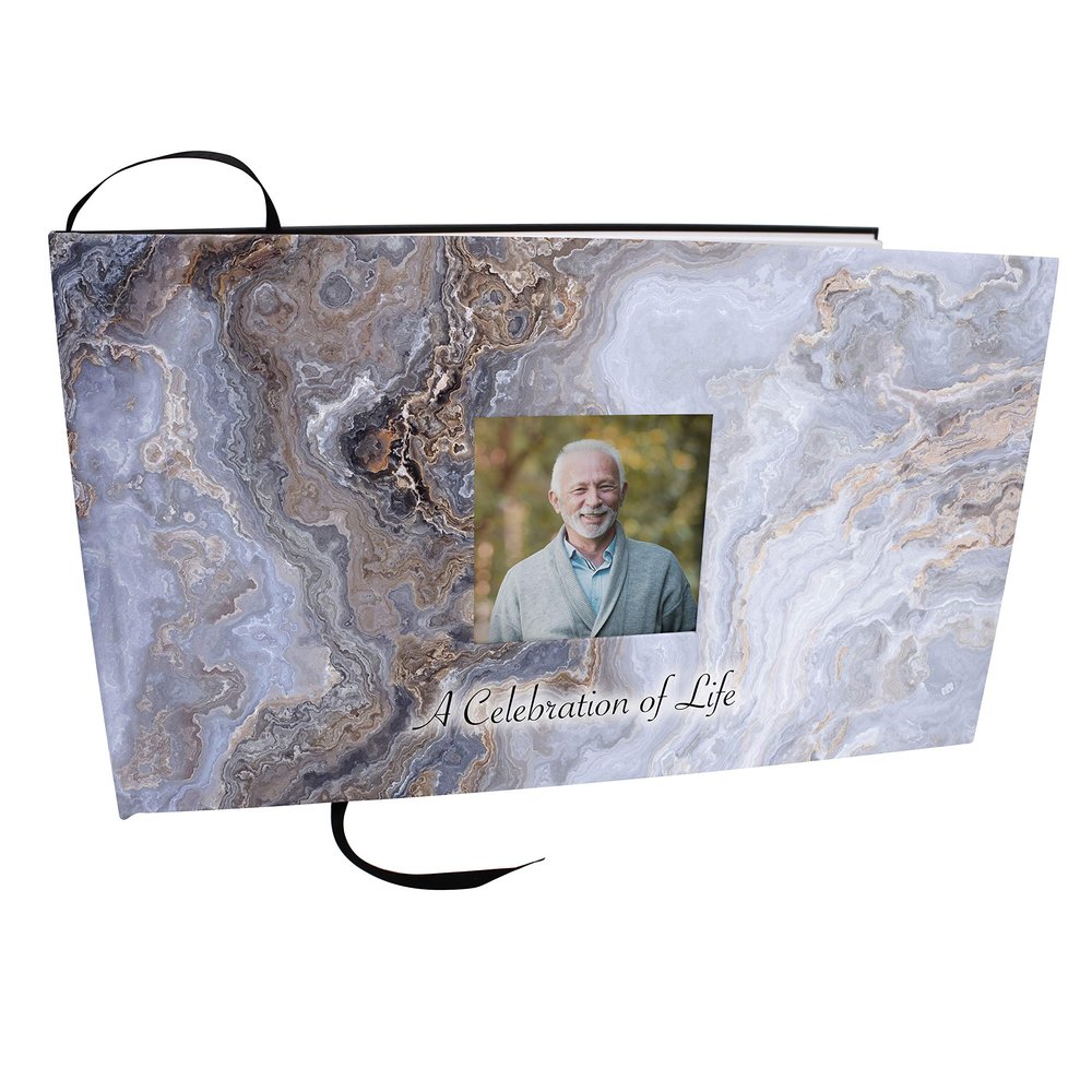 COMMEMORATIVE CREMATION URNS Marble Photo Funeral Guest Book for Memorial Service and Celebration of Life Guest Book for Memorial Service - Beautiful & Vibrant Sign in Book for Funeral