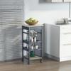 HOMCOM Mobile Kitchen Cart, Rolling Kitchen Island with Storage, Solid Wood Frame Utility Cart with Wire Fruit Baskets, Trays and Drawer, Gray view 1
