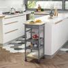 HOMCOM Mobile Kitchen Cart, Rolling Kitchen Island with Storage, Solid Wood Frame Utility Cart with Wire Fruit Baskets, Trays and Drawer, Gray view 2