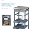 HOMCOM Mobile Kitchen Cart, Rolling Kitchen Island with Storage, Solid Wood Frame Utility Cart with Wire Fruit Baskets, Trays and Drawer, Gray view 4