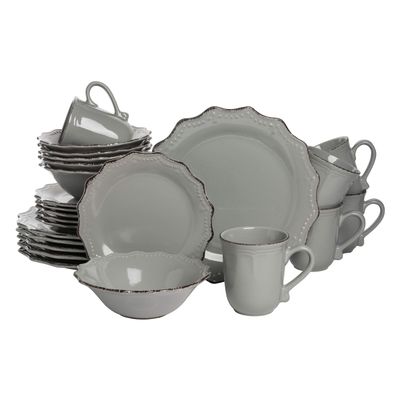 10 Strawberry Street Oxford Gray 24 Piece Dinnerware Set
