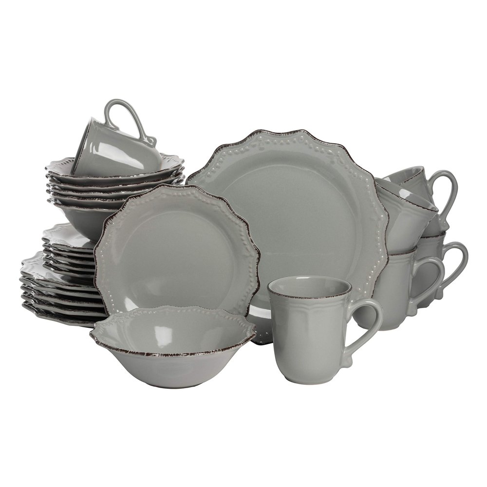 10 Strawberry Street Oxford Gray 24 Piece Dinnerware Set