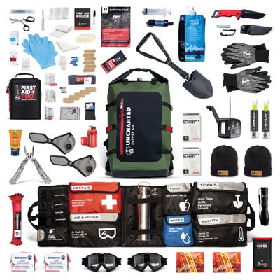 Uncharted Supply Co. The SEVENTY2 Pro 2-Person Survival System 72 Hour Emergency Preparedness Kit with 60+ Tools for Home, Car, Camping, and Disaster Readiness Durable Waterproof Go Bag (Olive)