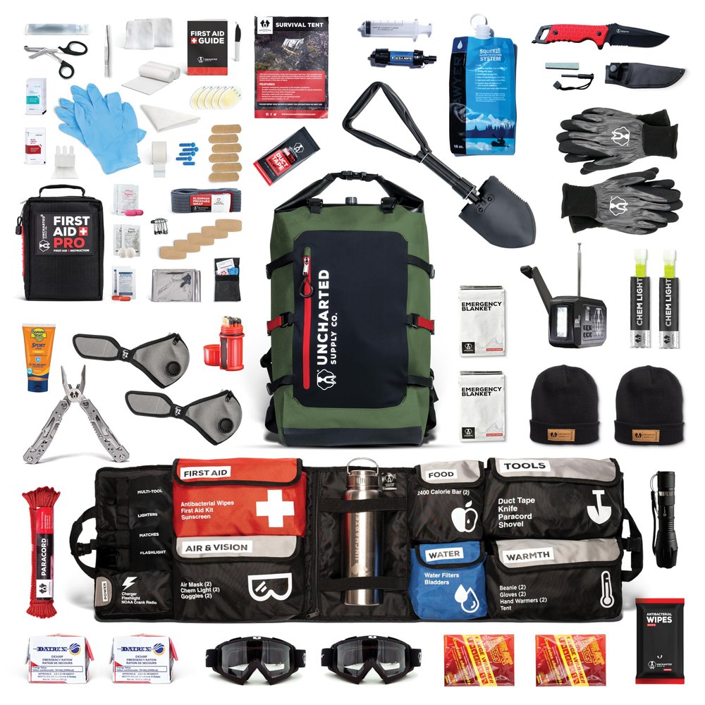 Uncharted Supply Co. The SEVENTY2 Pro 2-Person Survival System 72 Hour Emergency Preparedness Kit with 60+ Tools for Home, Car, Camping, and Disaster Readiness Durable Waterproof Go Bag (Olive)