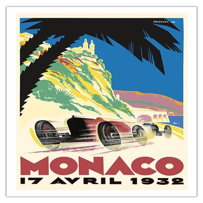 1932 Monaco Grand Prix - Vintage Car Racing Poster - Fine Art Matte Paper Print (Unframed) 30x44in