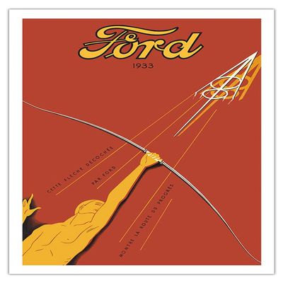 1933 Ford V-8 Model 40 - French - Vintage Automobile Poster - Fine Art Matte Paper Print (Unframed) 30x44in