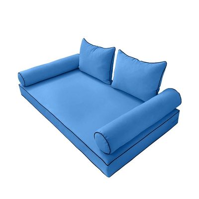 Prolinemax Style 4 - Mattress & Pillow Bolster Cushion for Outdoor Indoor Daybed Porch Swing Bed Contrast Trim Full Size AD102 | Covers ONLY |