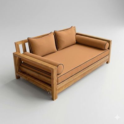Prolinemax Style 4 - Mattress & Pillow Bolster Cushion for Outdoor Indoor Daybed Porch Swing Bed Contrast Trim Full Size AD104 | Covers ONLY |