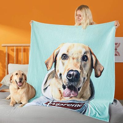 SOUFEEL Custom Dog Portrait Blanket Personalized Blankets & Throws with Photo, Custom Fathers Day Birthday Christmas New Year Gifts Blanket for Pet Mom Dad Men Women Couple