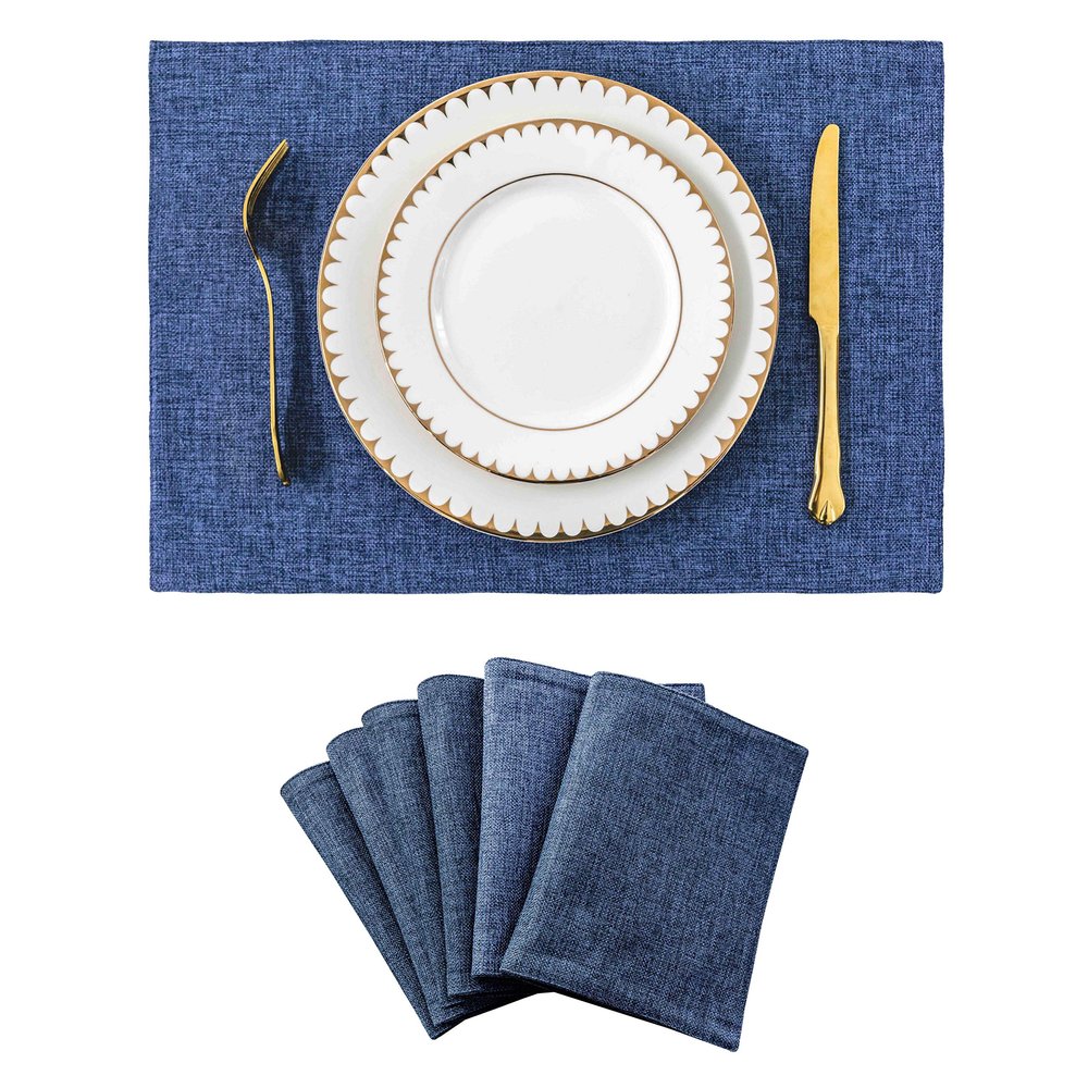 Home Brilliant Set of 6 Placemats Heat Resistant Dining Table Place Mats Kitchen Table Mats, Navy Blue
