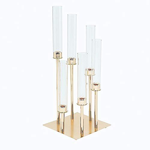 24-Inch Tall Gold Candelabra Candle Holder Centerpiece Glass - Wedding Reception Party Dining Table Home Decorations