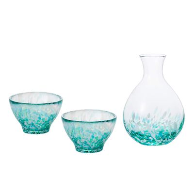 ADERIA Tsugaru Vidro Sake Carafe set blue 12.2 fl oz (365 ml), Glass/Approx. Cup : 2.87 fl oz (85 ml) Carafe : 12.34 fl oz (365ml), Made in Japan