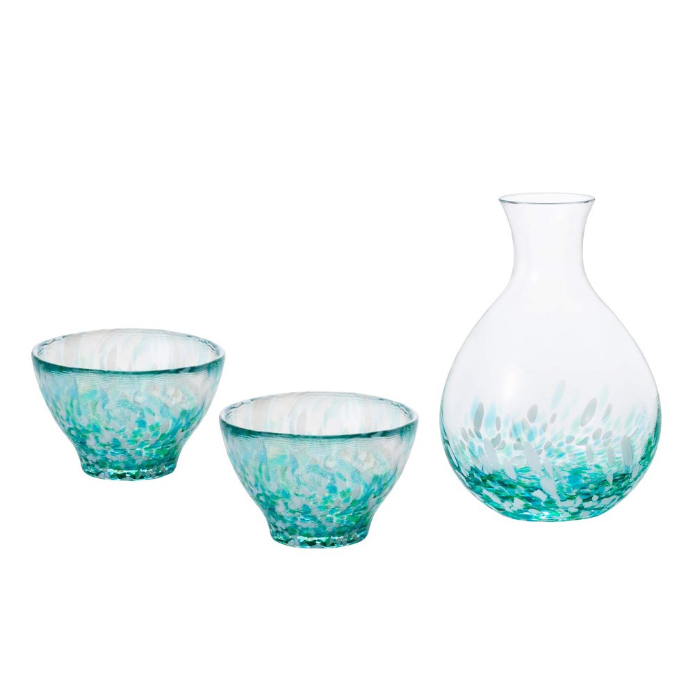 ADERIA Tsugaru Vidro Sake Carafe set blue 12.2 fl oz (365 ml), Glass/Approx. Cup : 2.87 fl oz (85 ml) Carafe : 12.34 fl oz (365ml), Made in Japan