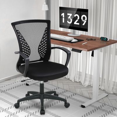 BestShop Ergonomic Office Chair Home Desk Chair Mid Back Mesh Chair Swivel Rolling Computer Chair Modern Task Chair Executive Chair with Armrests Lumbar Support for Women Men, Black