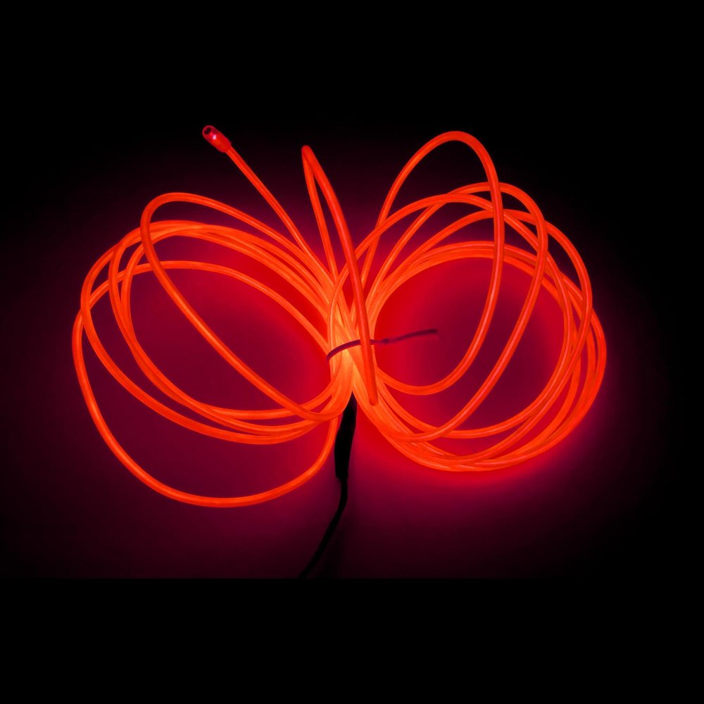 MaxLax EL Wire Red, 9.8ft/3m Portable Battery Pack Neon Light Strip 360 Cuttable Glowing Rope Lights for Parties, Halloween, DIY Decoration
