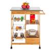 samanoya Rolling Kitchen Island Cart Trolley with Stainless Steel Table Top & 3 Drawers & 3 Baskets,Utility Storage Cart Wood Moveable Serving Food Beverages Table (Wood Color A) view 1