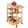 samanoya Rolling Kitchen Island Cart Trolley with Stainless Steel Table Top & 3 Drawers & 3 Baskets,Utility Storage Cart Wood Moveable Serving Food Beverages Table (Wood Color A) view 3